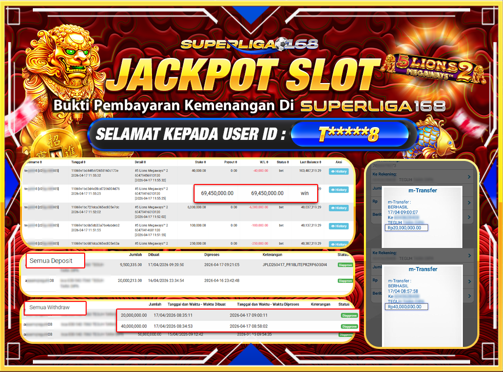 SUPERLIGA168 JACKPOT 5 LIONS MEGAWAYS 2 Rp.60,000,000LUNASSS